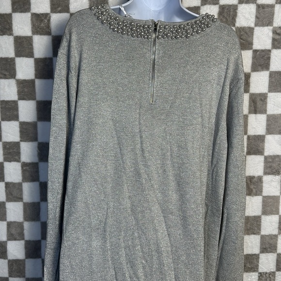 Monroe and Main 3X silver tinsel, pearl midi dress long sleeve - Picture 7 of 9